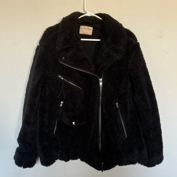 FREE PEOPLE So Cozy Slouchy Fleece Moto Jacket In Black size medium - Picture 3 of 11